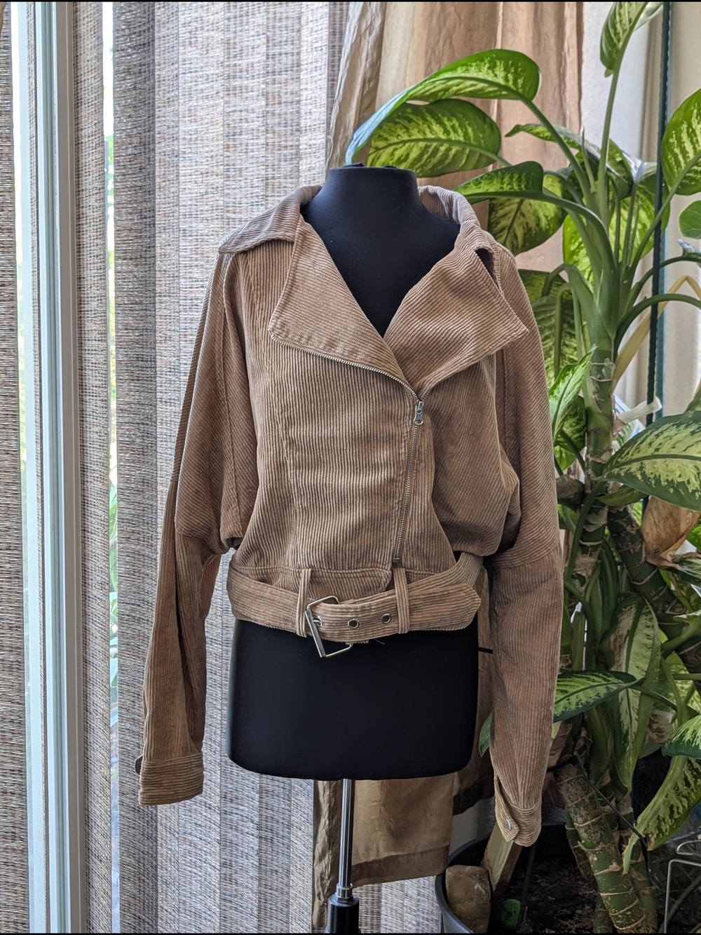 Brown Corduroy Belted Women's Jacket L